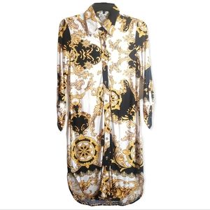 Gibiu USA Womens L White Long Sleeve Detailed Button Up Mini Dress